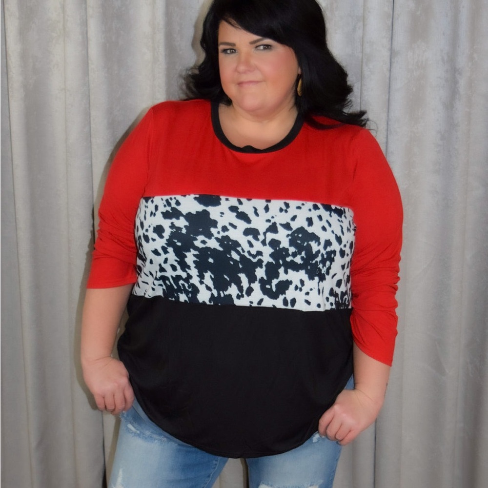 Block with a Pinch of Cowprint Knit Top